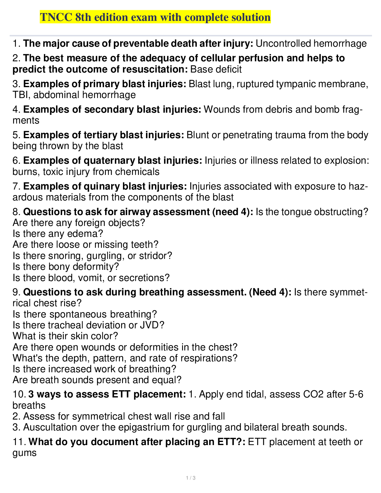 Preview image for TNCC 8th edition exam with complete solution